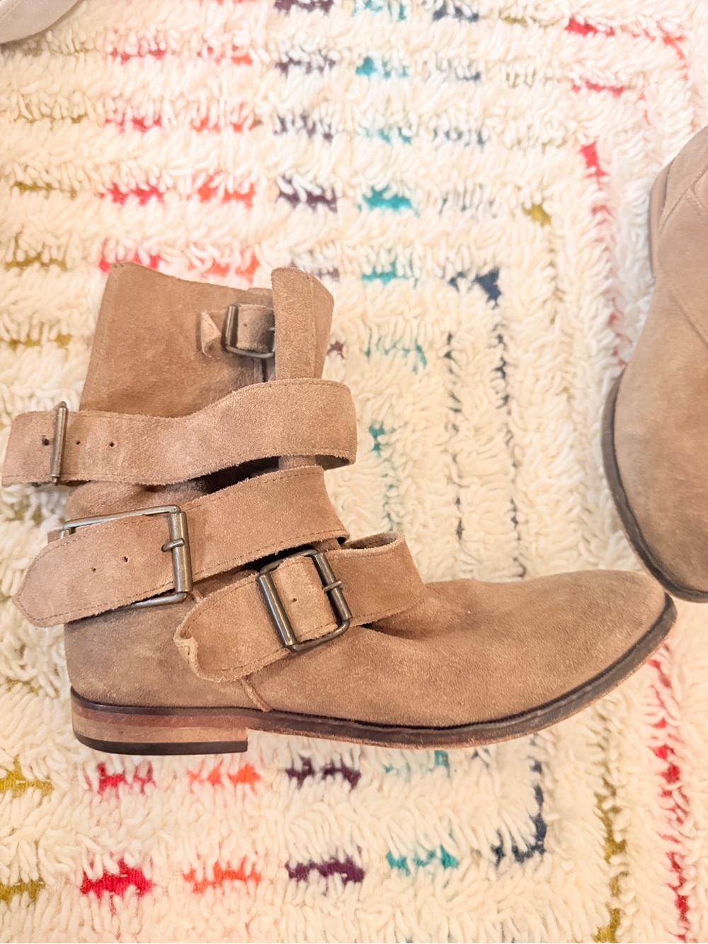 Free People Tan Suede Ankle Boots with Buckle Detail - Picture 2 of 3